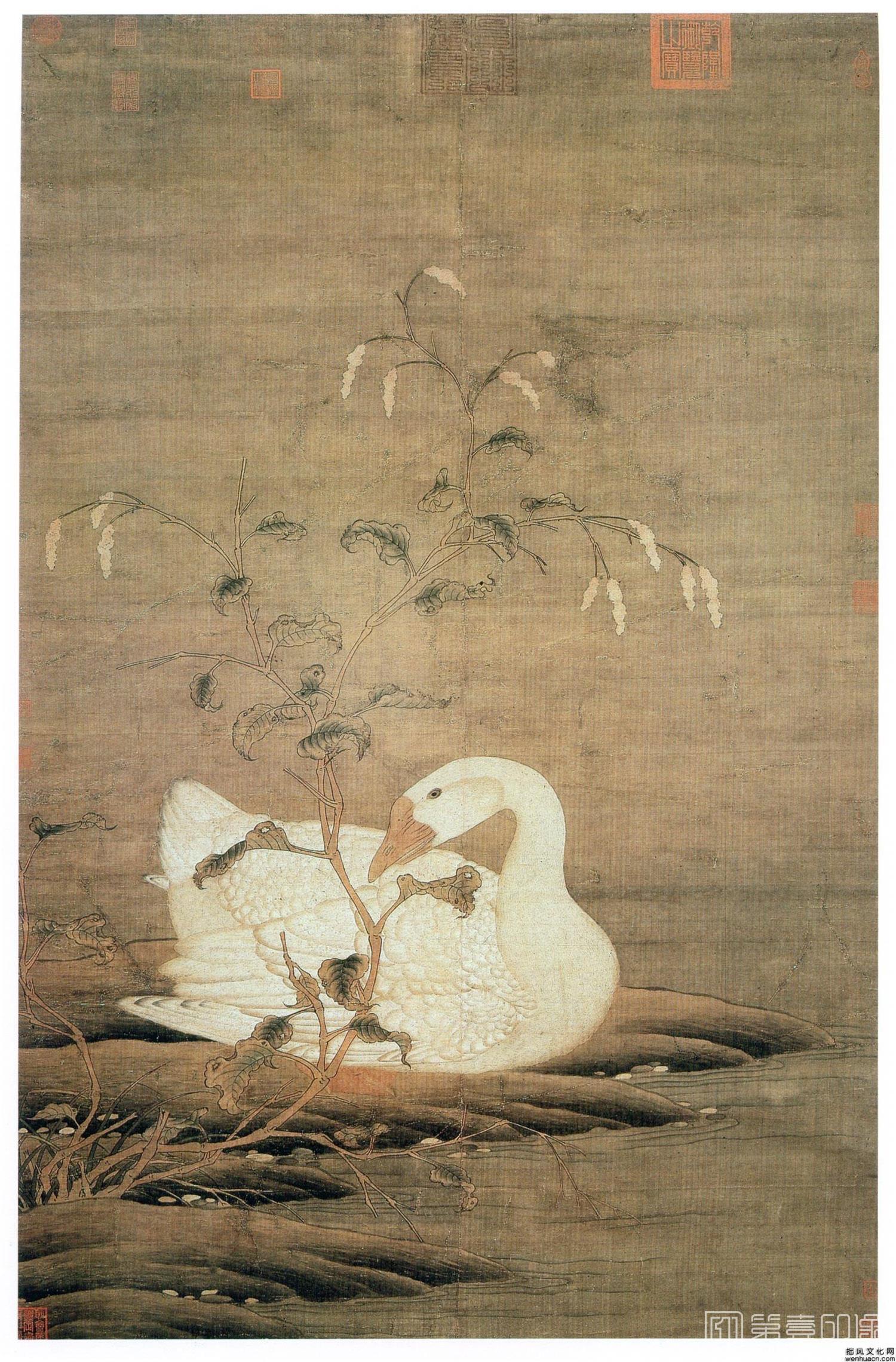 【贋作】宋 徽宗 紅蓼白鵝圖 宋徽宗紅蓼白鵝圖軸- 故宮